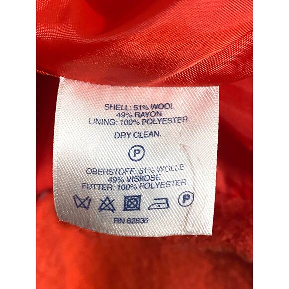 Lands End Jacket Orange Boiled Wool Rayon Blend Three Button Womens 14 Lined - Picture 8 of 9